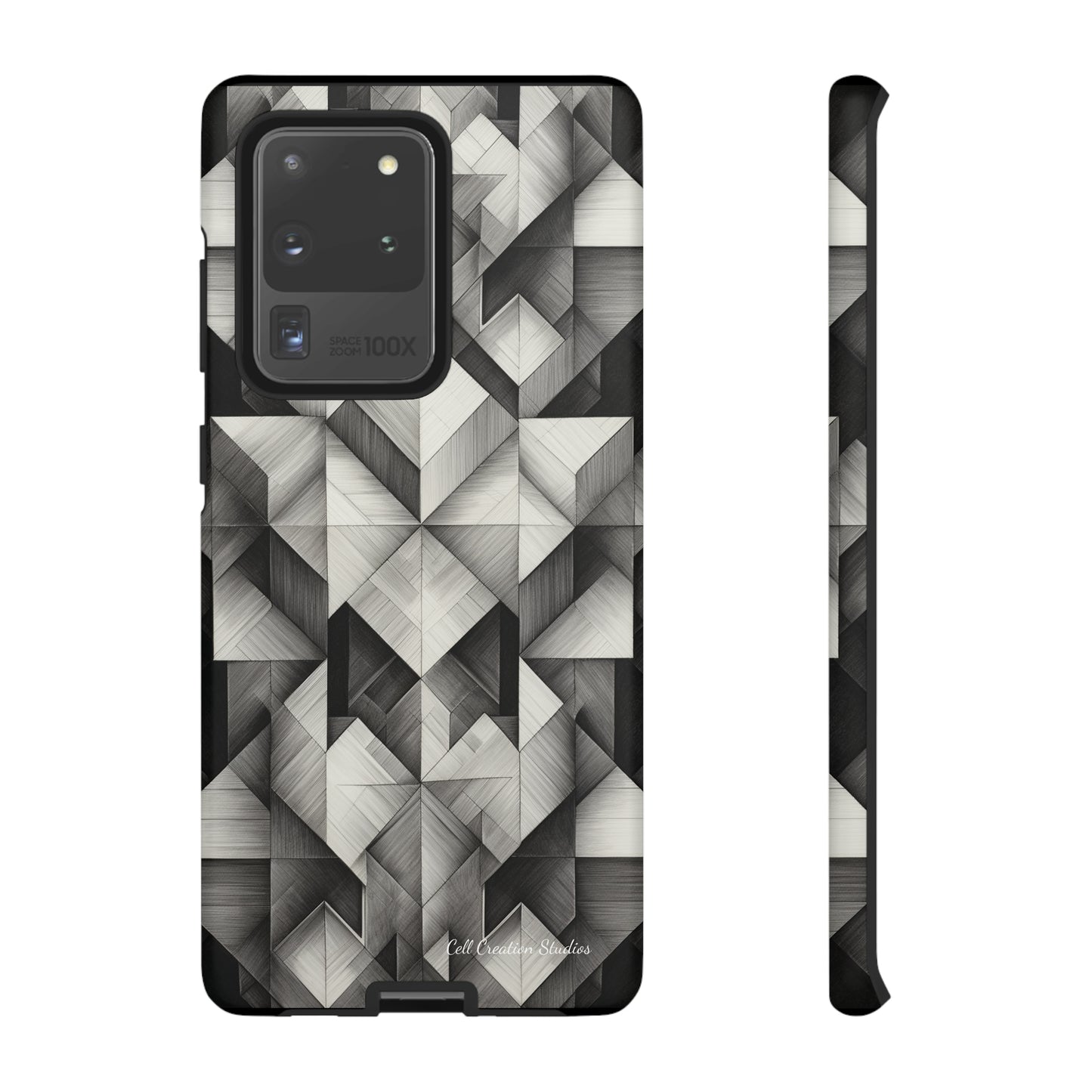 The "Black and White Geometric Pattern" Cell Phone Case- Elevate Your Phone's Style -Tough Cases