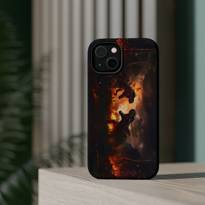 Introducing the "Ancient Battle Inferno" Cell Phone Case – Witness Epic Dinosaur Clash in a Fiery Forest! -MagSafe Tough Cases