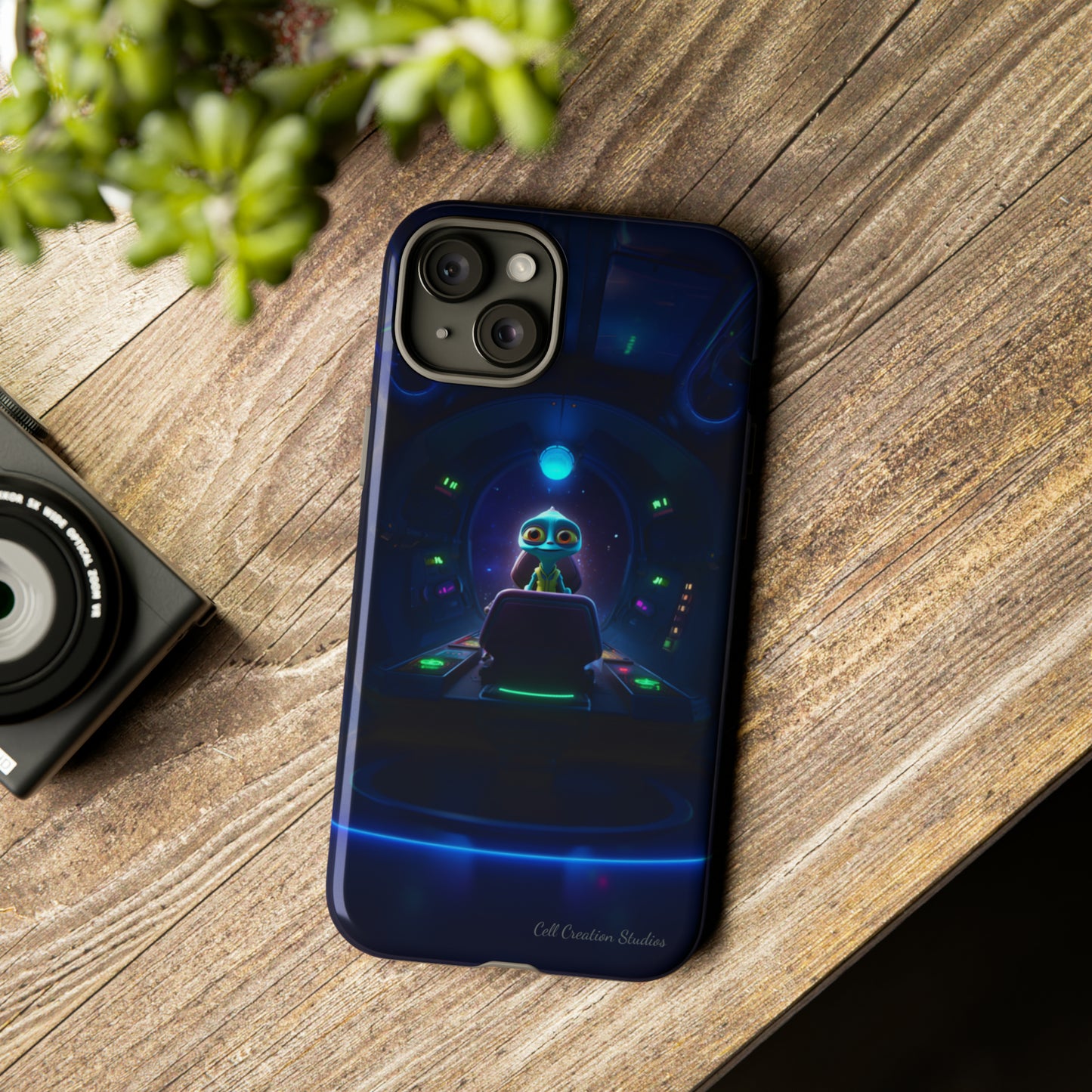 The "Galactic Buddy" Blue Alien Spaceship Phone Case -Tough Cases