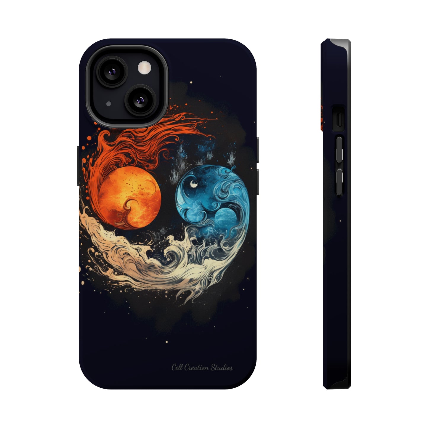 "Harmony in Contrast: Orange and Blue Yin and Yang Phone Case" -MagSafe Tough Cases