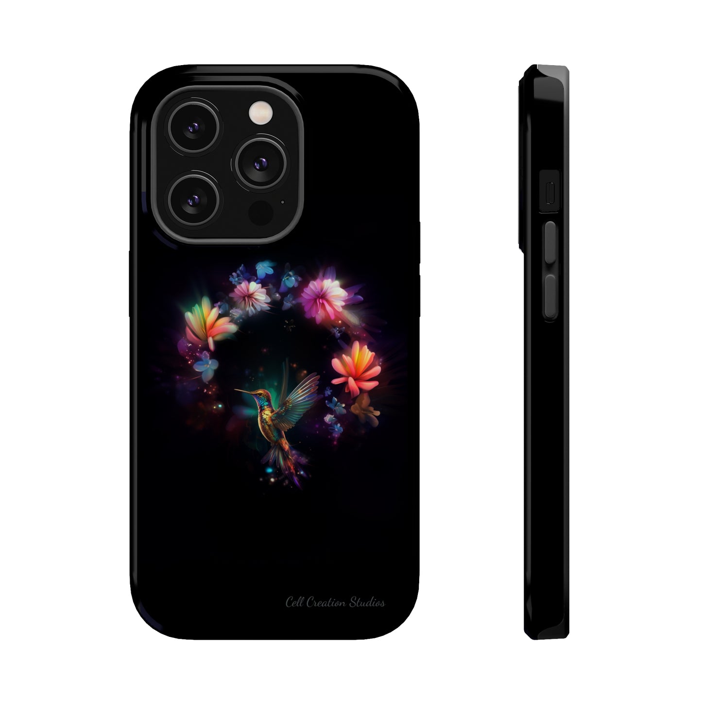 Introducing the "Floral Harmony Hummingbird" Cell Phone Case – Where Elegance Meets Nature -MagSafe Tough Cases