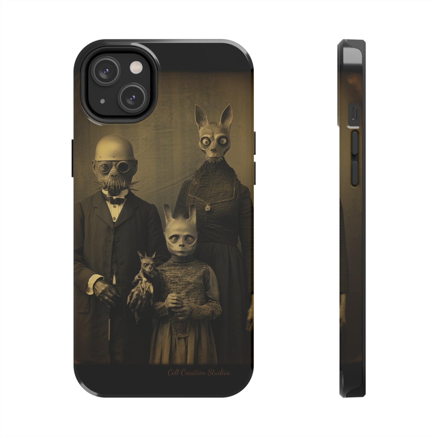 Introducing the "Vintage Odd Creatures" Cell Phone Case – Step into the Eerie Charm of a Haunting Family Portrait -Tough Phone Cases