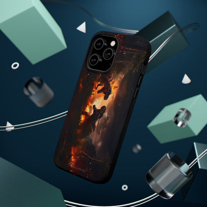 Introducing the "Ancient Battle Inferno" Cell Phone Case – Witness Epic Dinosaur Clash in a Fiery Forest! -MagSafe Tough Cases