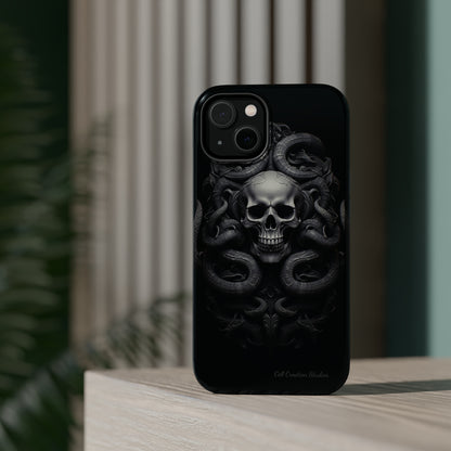 Introducing the "Monochrome Skull and Snakes" Cell Phone Case – A Bold Statement -MagSafe Tough Cases