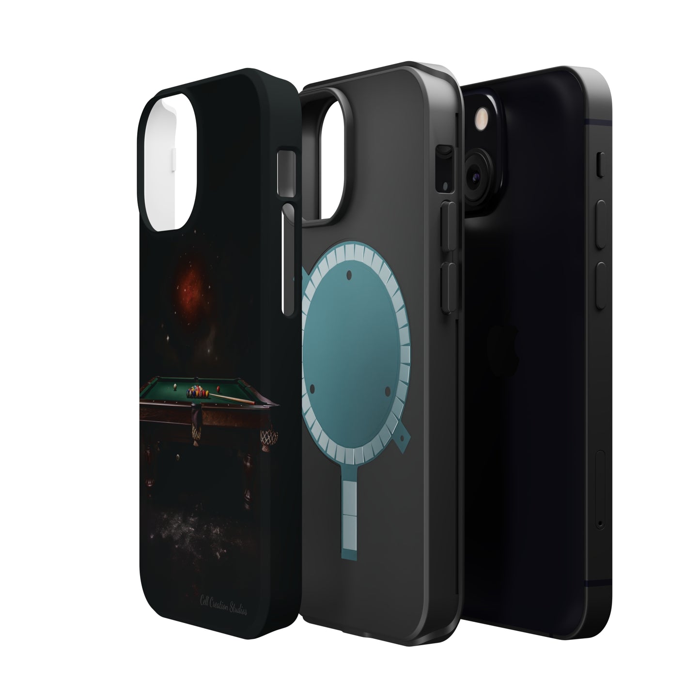 "Rack 'Em Up in Style: Pool Table-Themed Phone Case with Space Background" -MagSafe Tough Cases