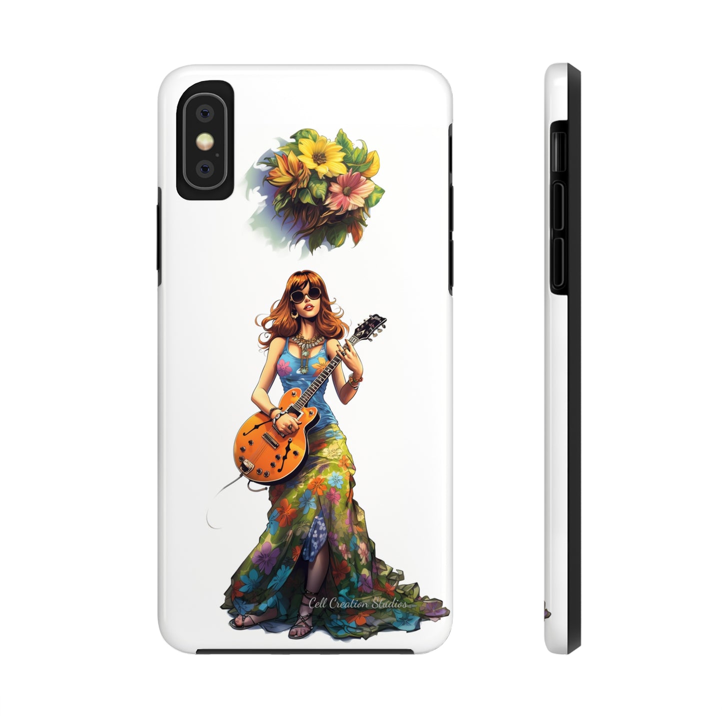 Introducing the "Hippie Chick Groove" Cell Phone Case – Retro Vibes and Musical Delight -Tough Phone Cases