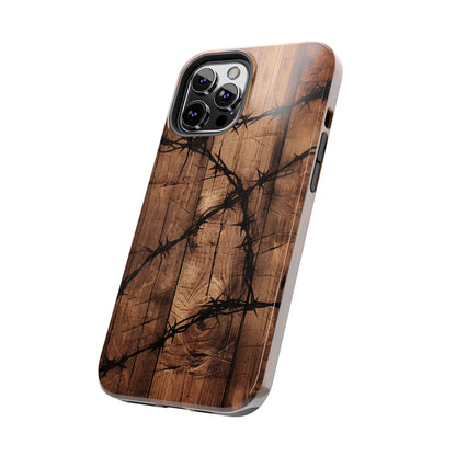 "Elegant Barb Wire on Wood" Embrace Rustic Style -Tough Phone Cases