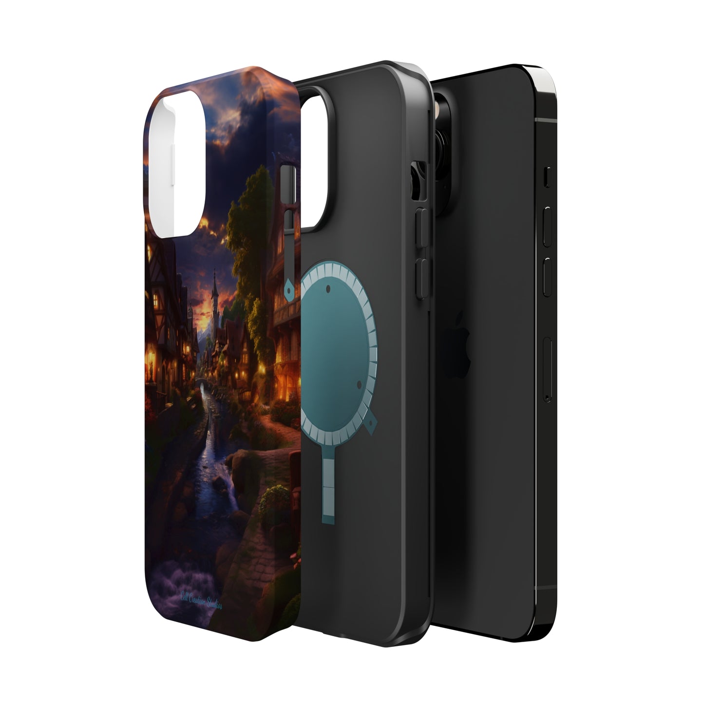 Introducing the "Riverside Serenity" Cell Phone Case – Embrace Peace with a Tranquil Town and Flowing River -MagSafe Tough Cases