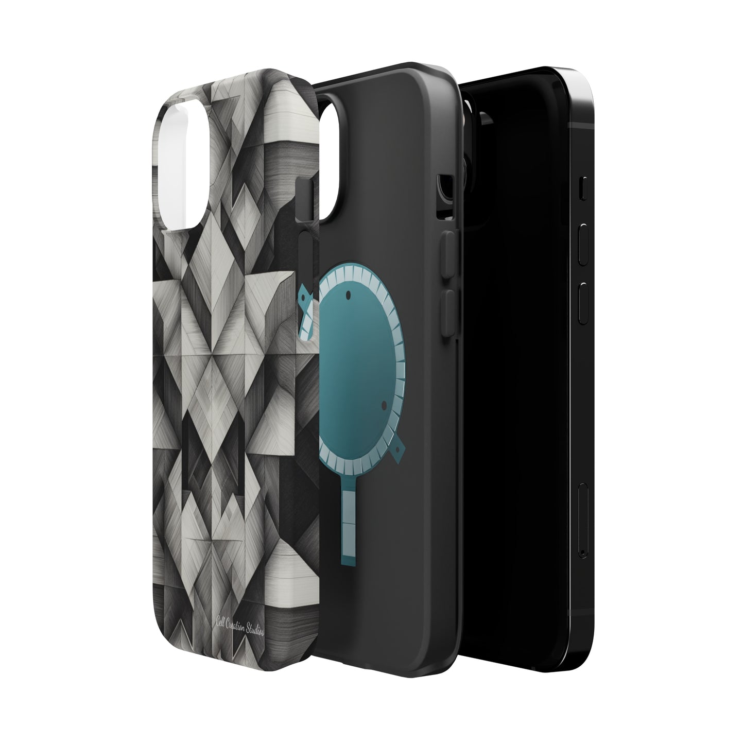 The "Black and White Geometric Pattern" Cell Phone Case- Elevate Your Phone's Style -MagSafe Tough Cases