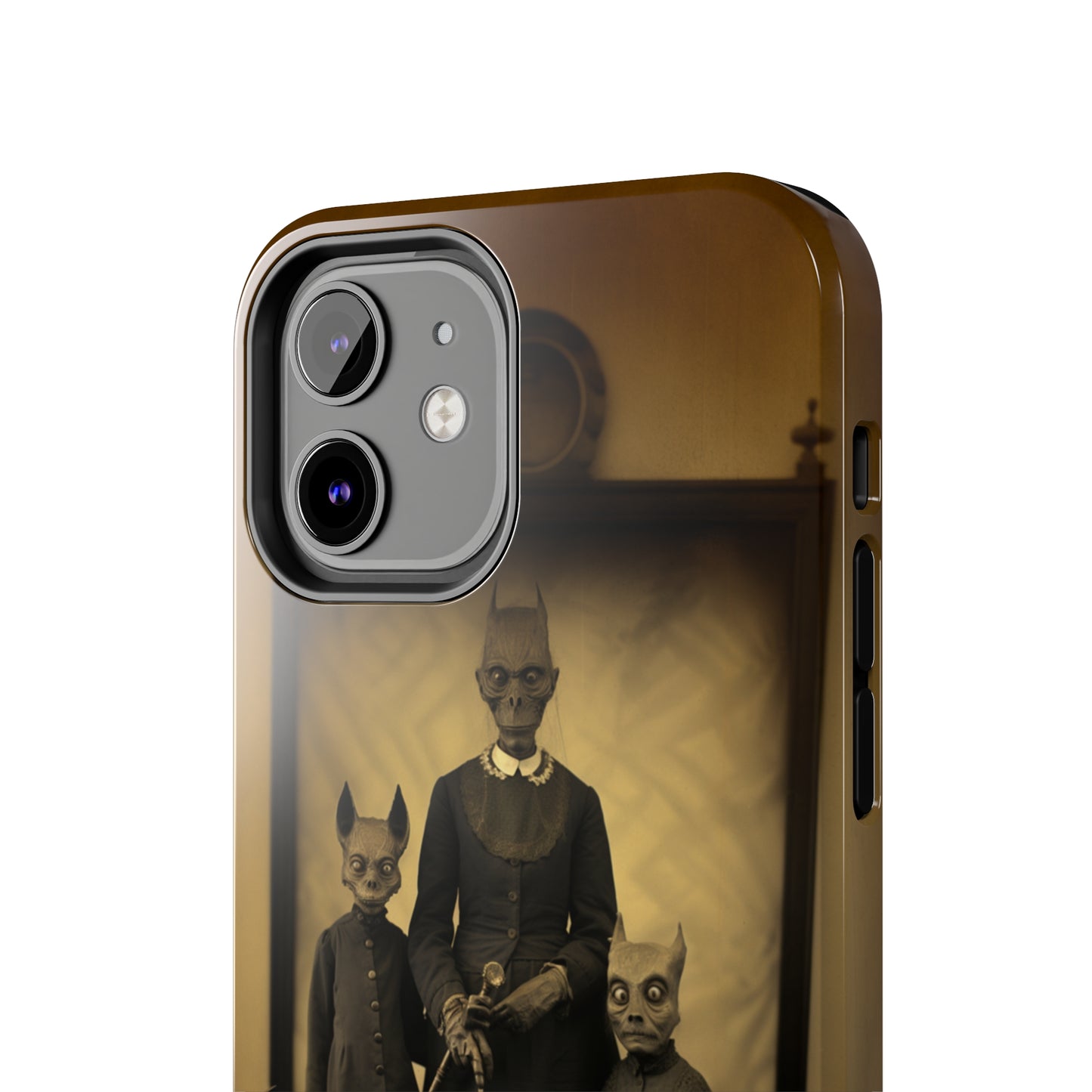 Introducing the "Vintage Odd Creatures" Cell Phone Case – Step into the Eerie Charm of a Haunting Family Portrait -Tough Phone Cases