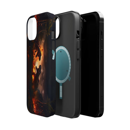 Introducing the "Ancient Battle Inferno" Cell Phone Case – Witness Epic Dinosaur Clash in a Fiery Forest! -MagSafe Tough Cases