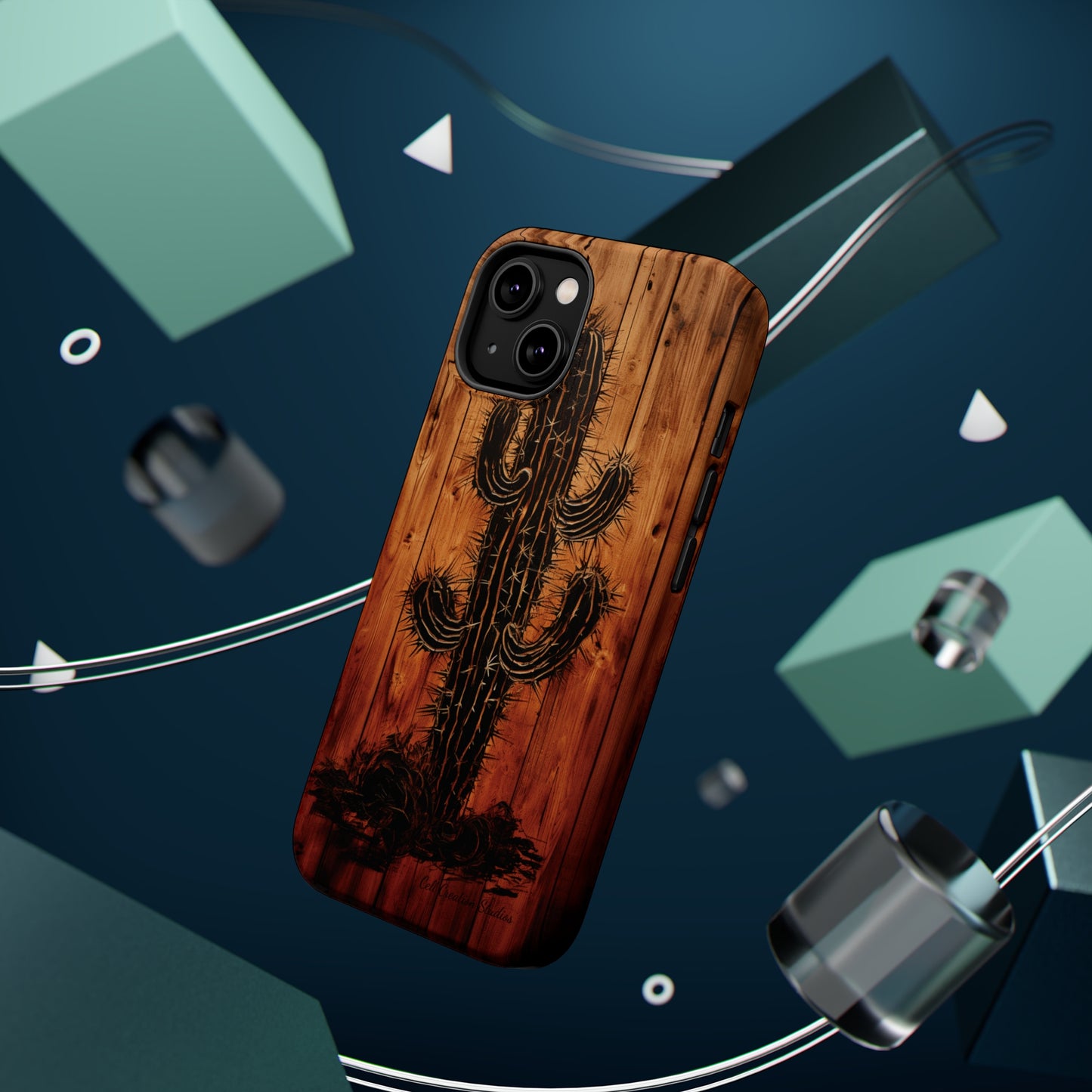 "Desert Vibes Cactus Burnt Wood Design" Phone Case -MagSafe Tough Cases