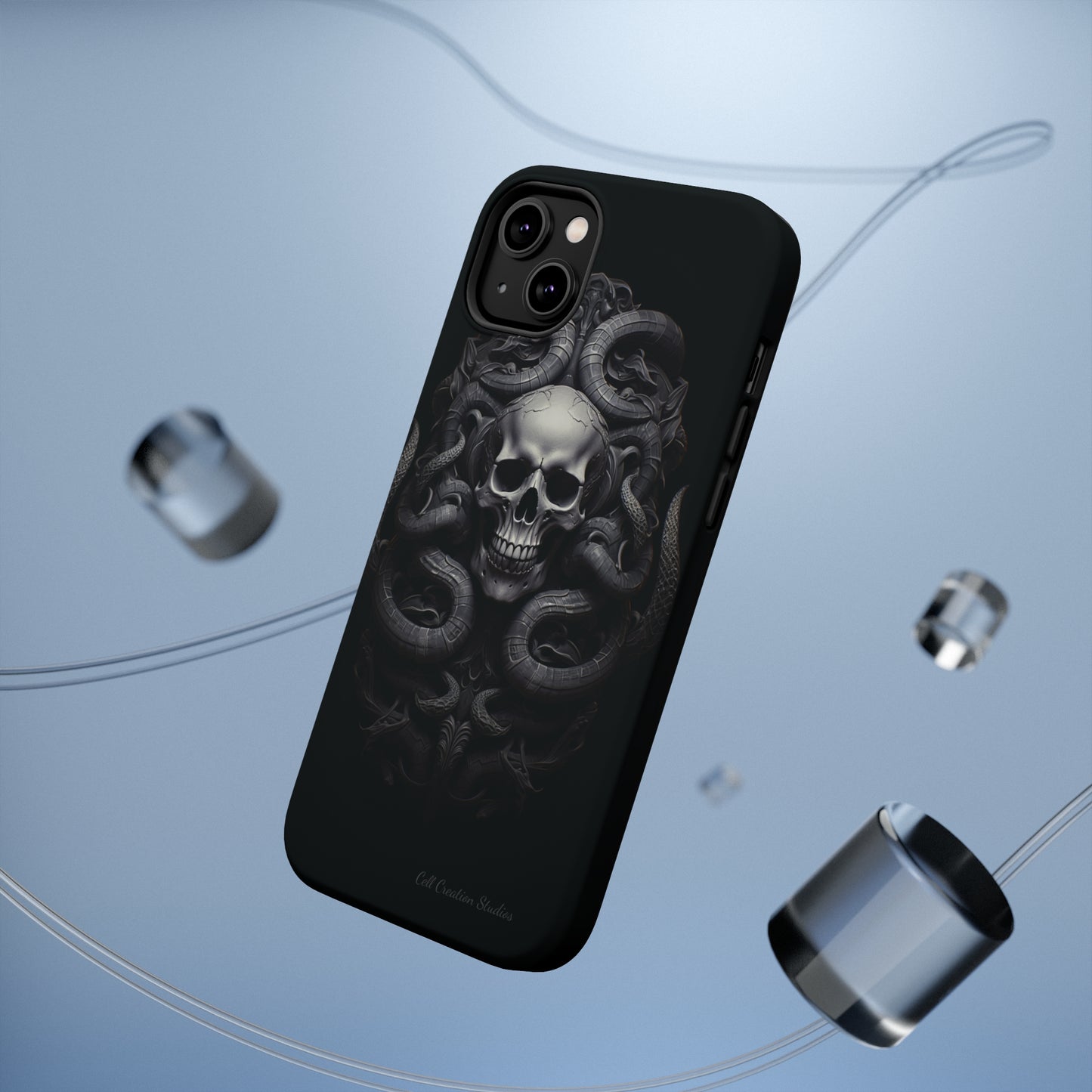 Introducing the "Monochrome Skull and Snakes" Cell Phone Case – A Bold Statement -MagSafe Tough Cases