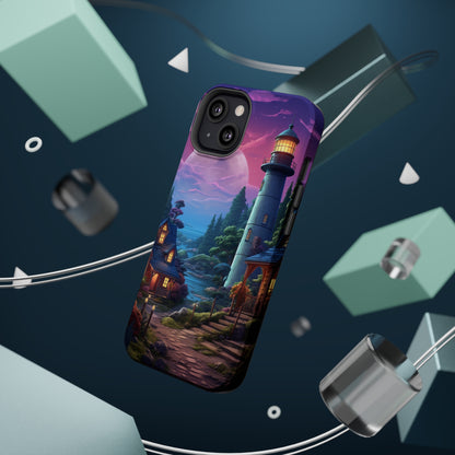 Introducing the "Tranquil Lighthouse Haven" Cell Phone Case – Embrace Serenity with a Picturesque Town and Lighthouse -MagSafe Tough Cases