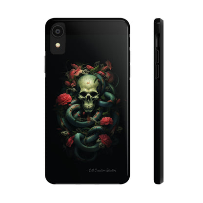 Introducing the "Serpentine Elegance" Cell Phone Case: Where Skulls and Snakes, Intertwine -Tough Phone Cases