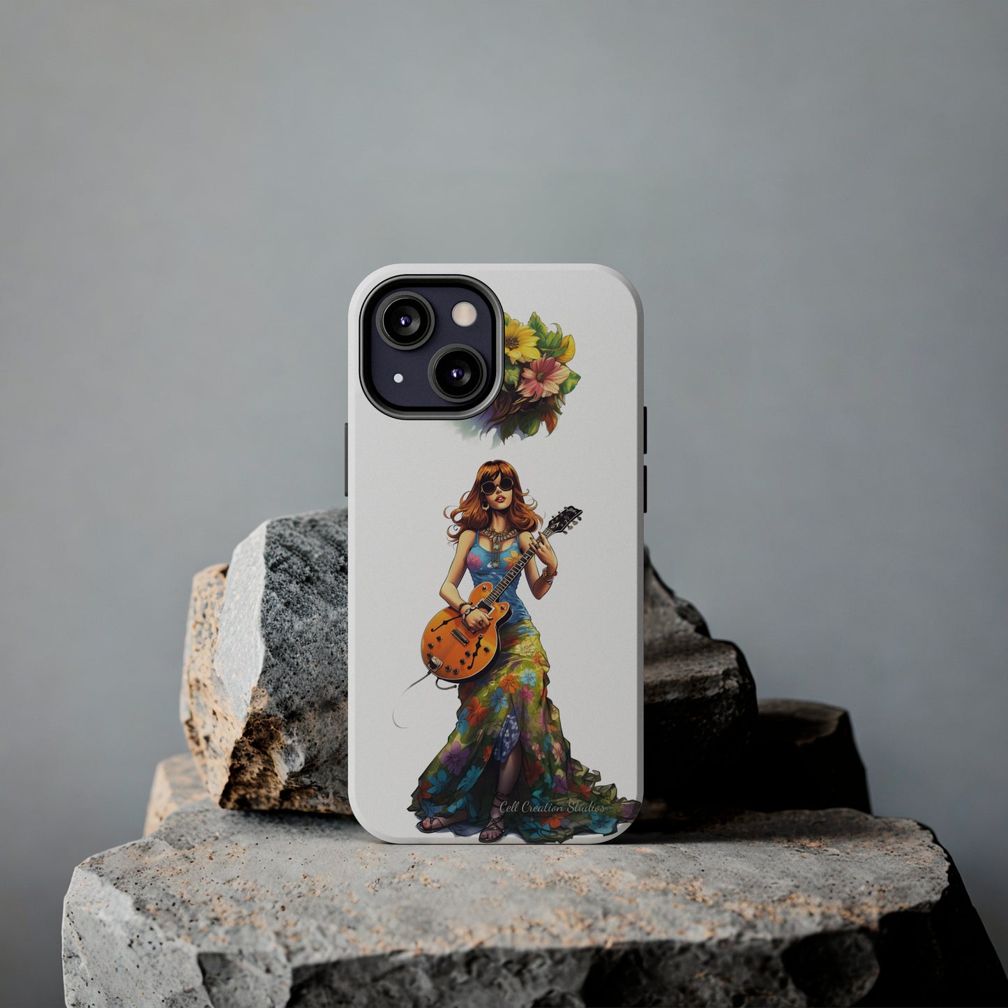 Introducing the "Hippie Chick Groove" Cell Phone Case – Retro Vibes and Musical Delight -Tough Phone Cases