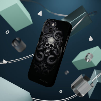 Introducing the "Monochrome Skull and Snakes" Cell Phone Case – A Bold Statement -MagSafe Tough Cases