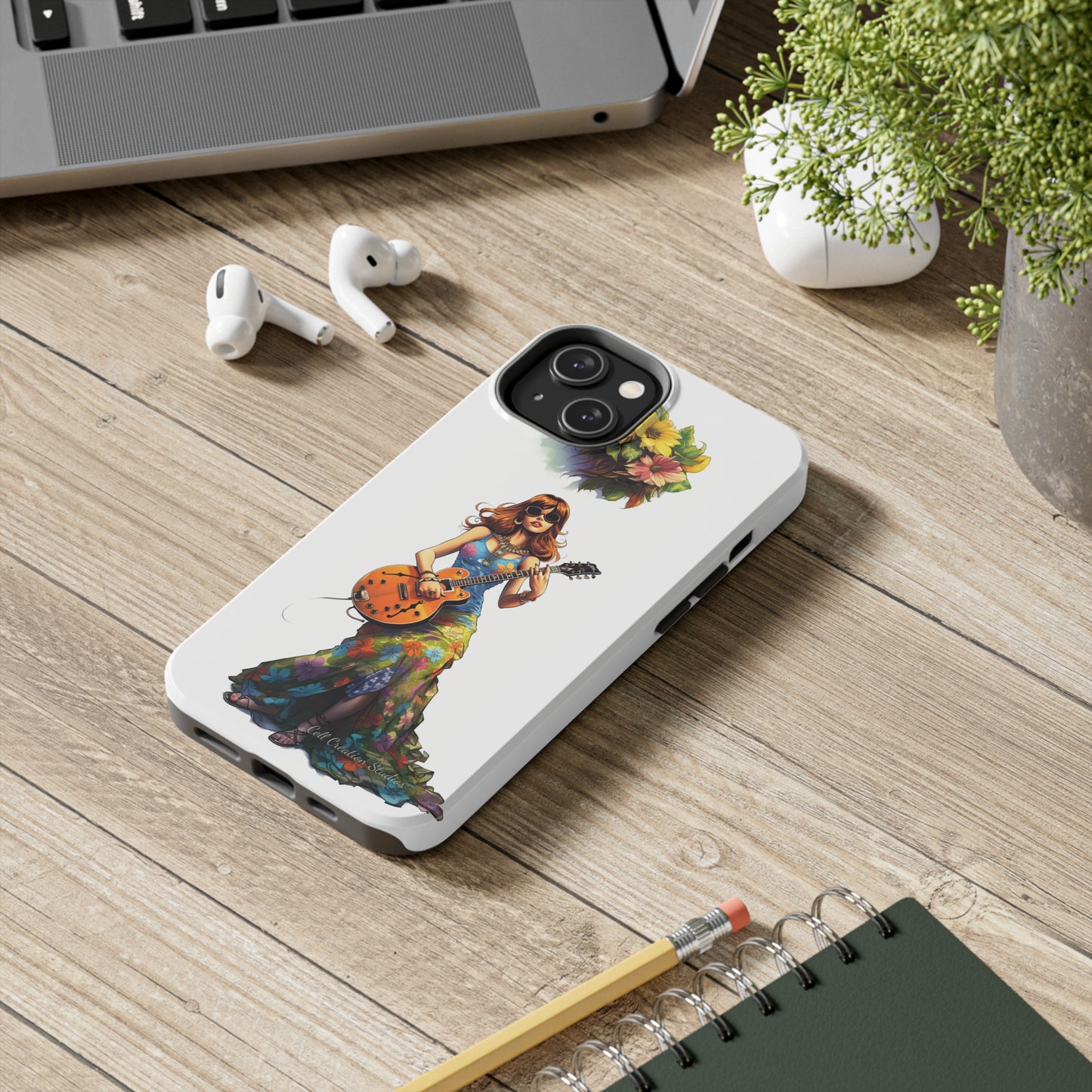 Introducing the "Hippie Chick Groove" Cell Phone Case – Retro Vibes and Musical Delight -Tough Phone Cases