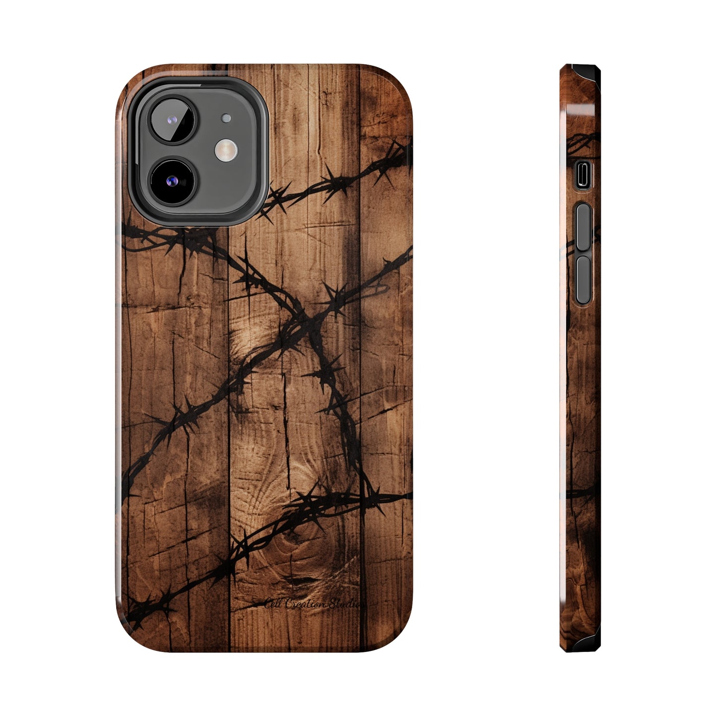 "Elegant Barb Wire on Wood" Embrace Rustic Style -Tough Phone Cases