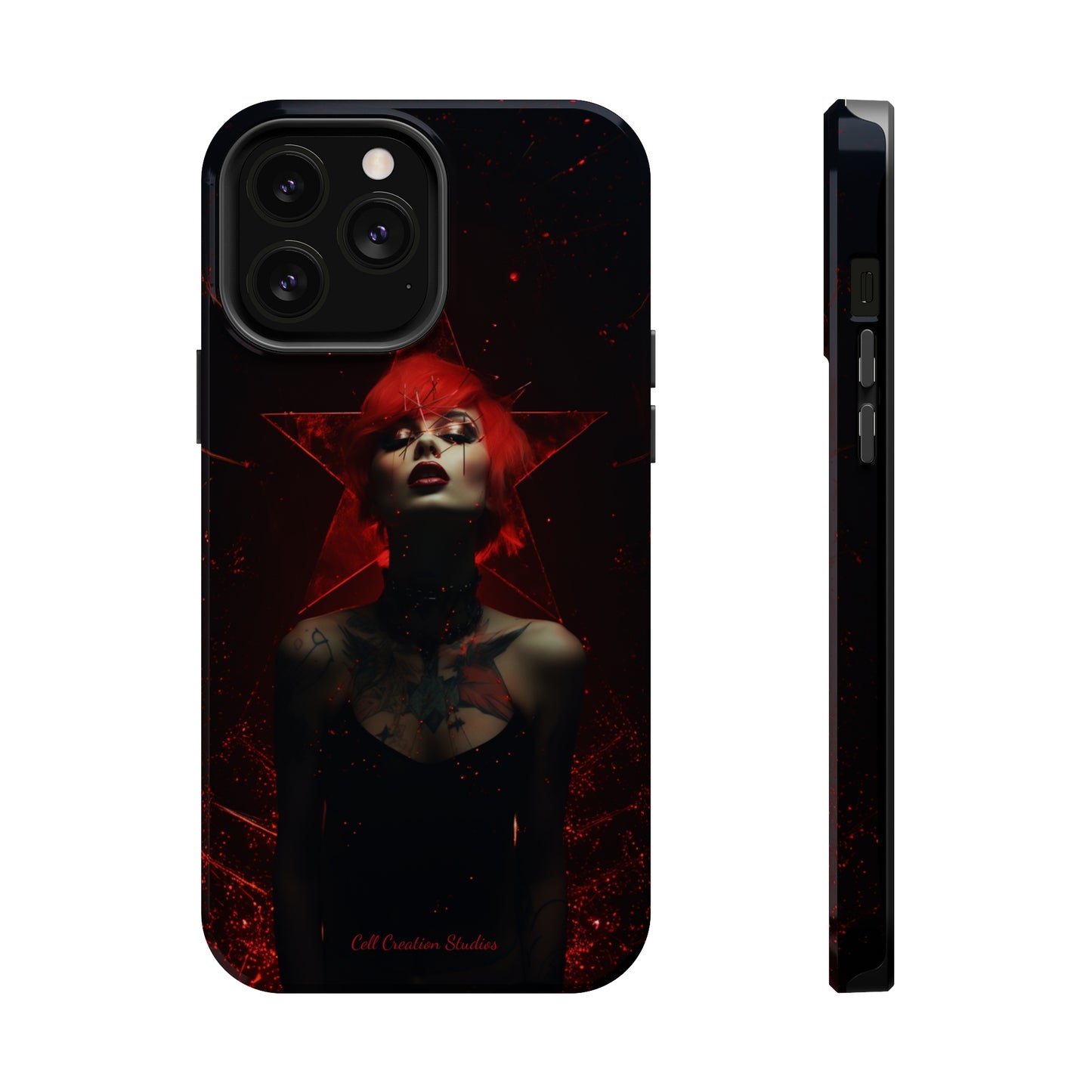 Introducing the "Inked Flame" Cell Phone Case – Embrace Fiery Elegance with a Tattooed Red-Headed Beauty -MagSafe Tough Cases