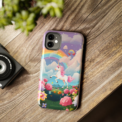 Introducing the "Floral Enchantment" Cell Phone Case – Embrace Your Imagination with a Unicorn in a Field of Flowers -Tough Phone Cases