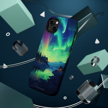 Introducing the "Northern Lights Haven" Cell Phone Case – Experience the Enchantment of Aurora Borealis and Charming Townscape -MagSafe Tough Cases