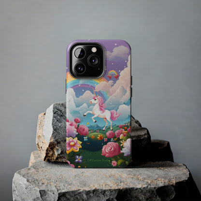 Introducing the "Floral Enchantment" Cell Phone Case – Embrace Your Imagination with a Unicorn in a Field of Flowers -Tough Phone Cases