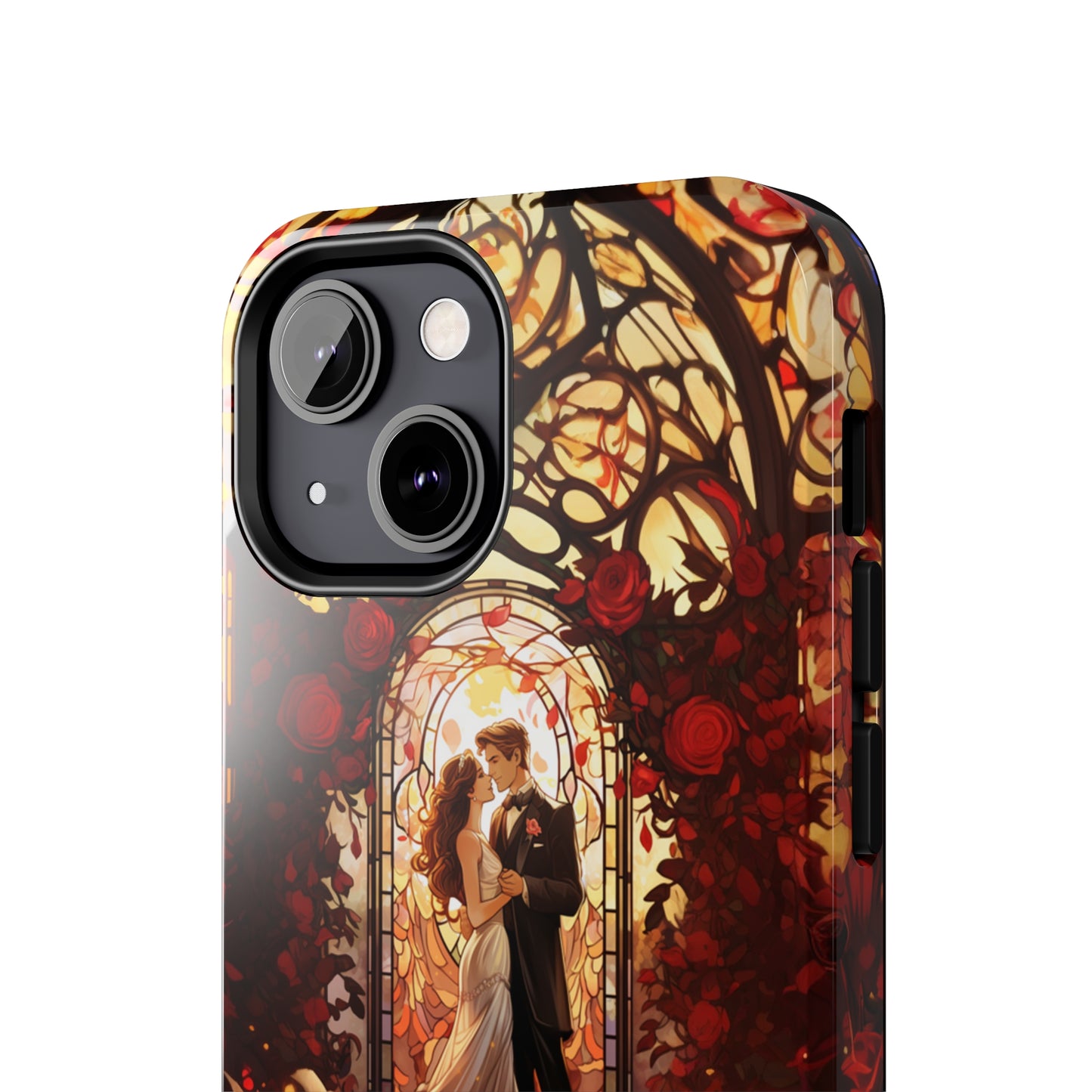 Introducing the "Stained Glass Love" Cell Phone Case – Capture the Romance of a Couple in Front of a Stained Glass Window -Tough Phone Cases