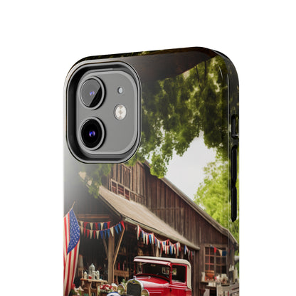 Introducing the "1930s Americana Revival" Cell Phone Case – Relive Vintage Charm with Classic Car, Barn, and the Stars and Stripes -Tough Phone Cases