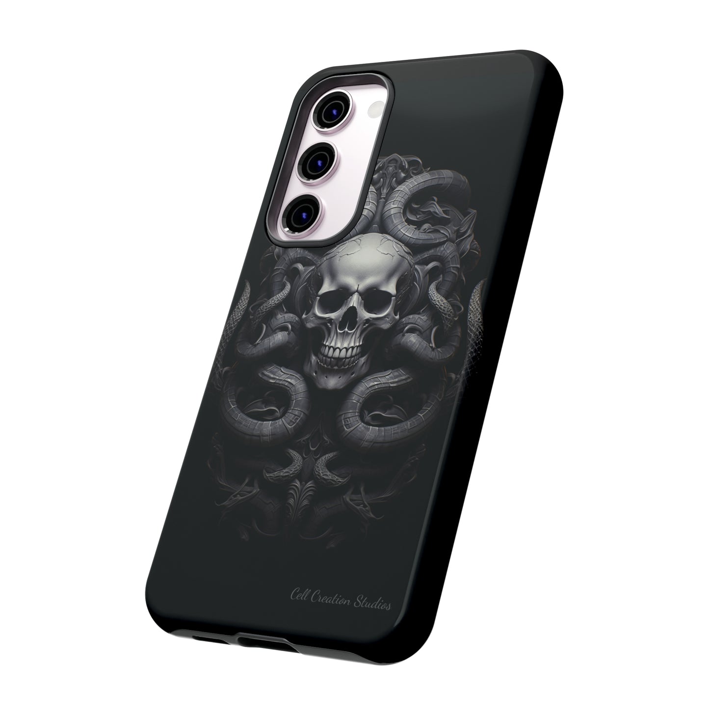 Introducing the "Monochrome Skull and Snakes" Cell Phone Case – A Bold Statement in Black and White -Tough Cases