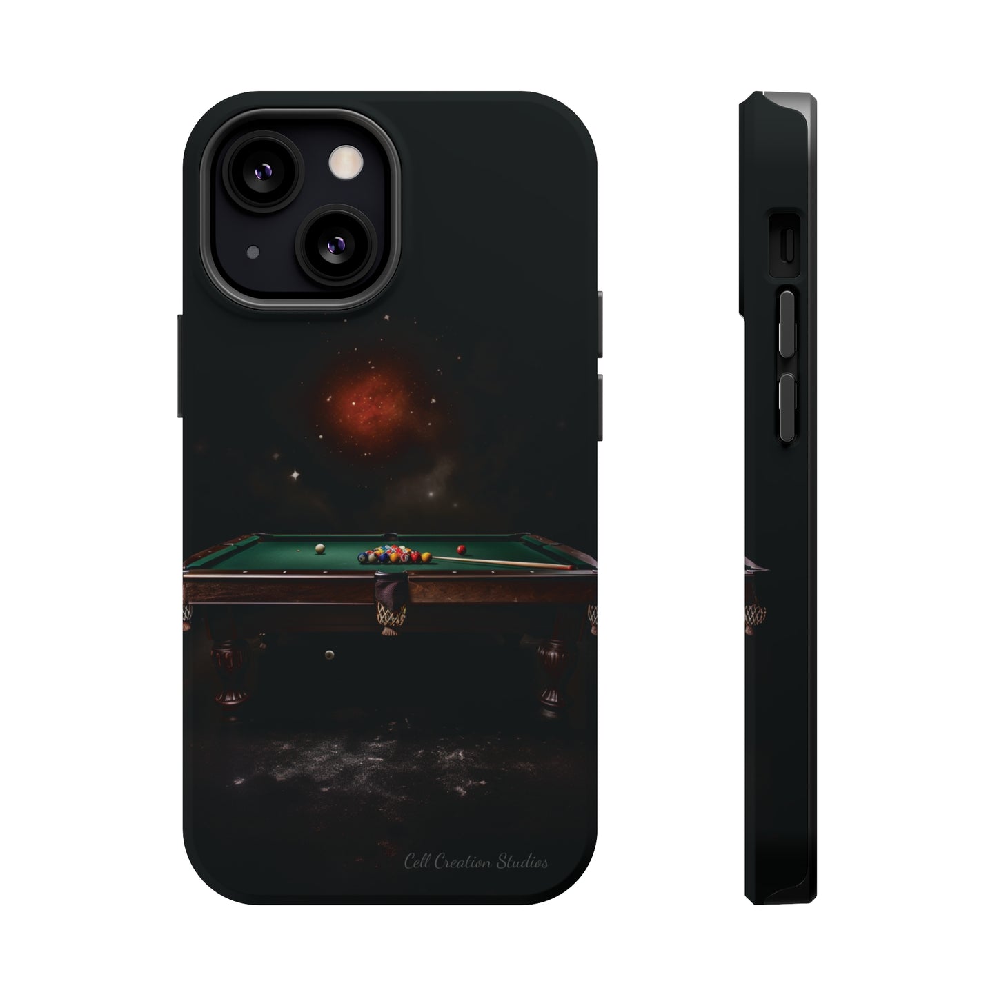 "Rack 'Em Up in Style: Pool Table-Themed Phone Case with Space Background" -MagSafe Tough Cases