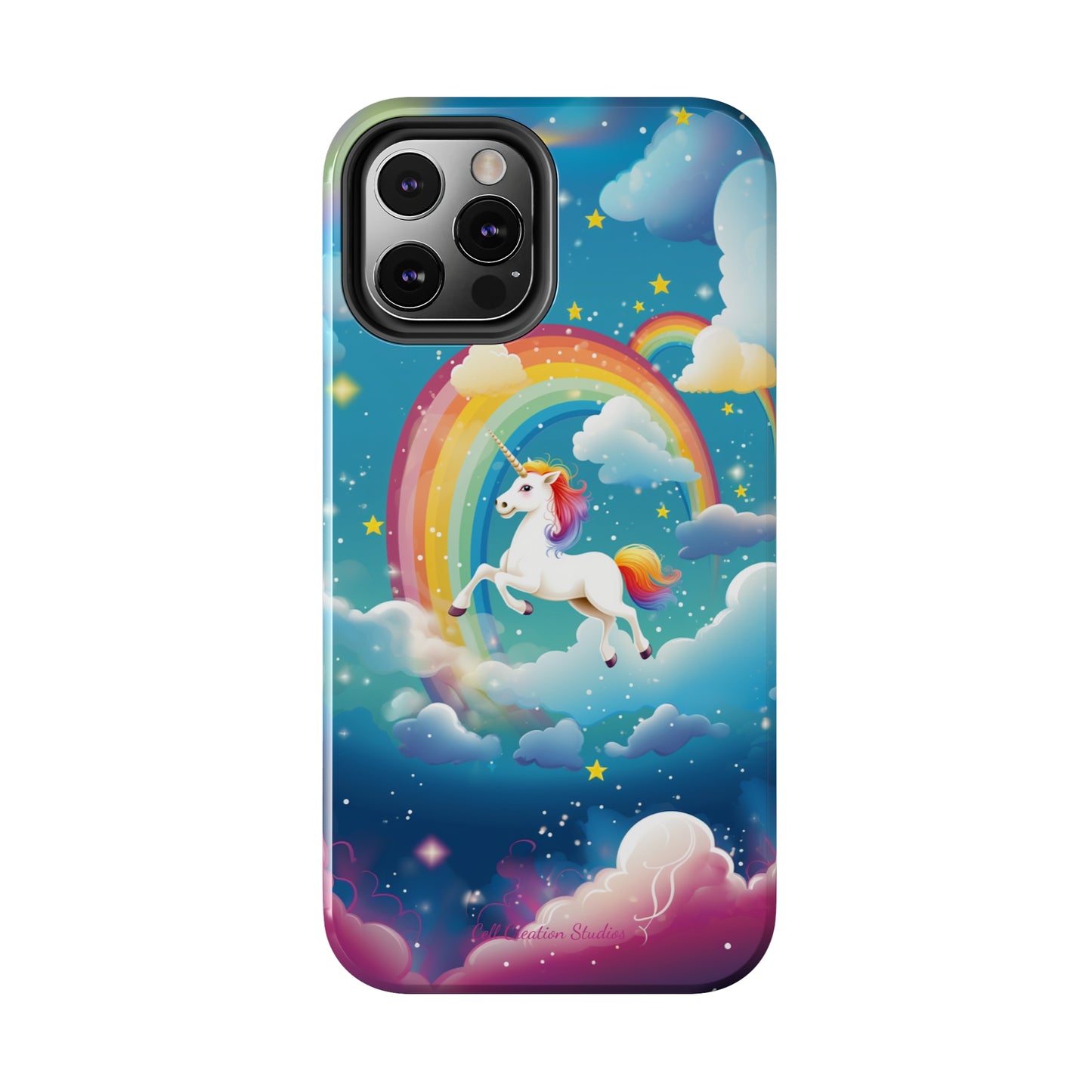 Introducing the "Rainbow Soar" Cell Phone Case – Embark on a Whimsical Journey with a Flying Unicorn -Tough Phone Cases