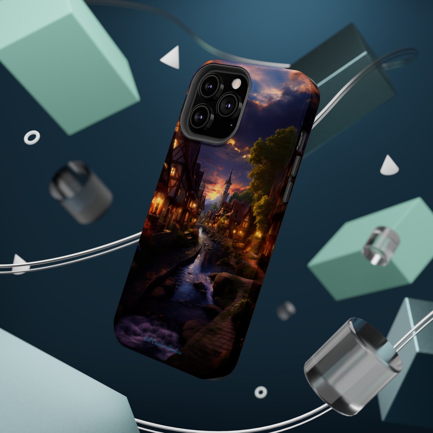 Introducing the "Riverside Serenity" Cell Phone Case – Embrace Peace with a Tranquil Town and Flowing River -MagSafe Tough Cases