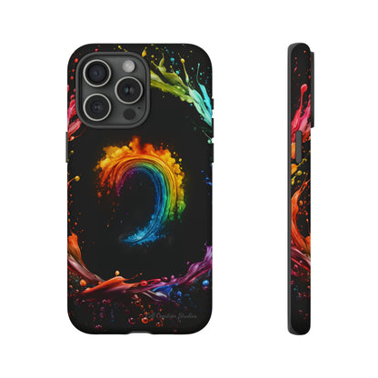 "Vibrant Swirls Painted on Black" Cell Phone Case -Tough Cases