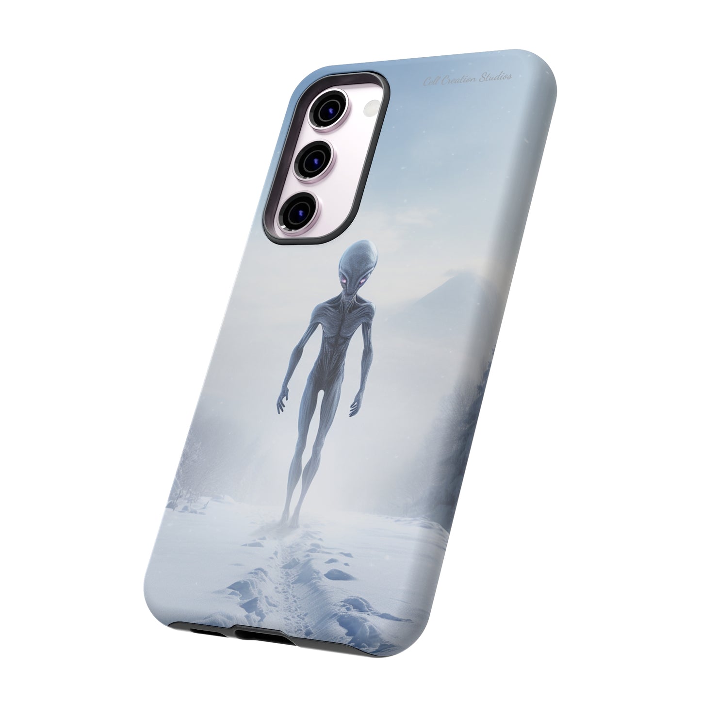 Introducing the "Frosty Extraterrestrial" Cell Phone Case – Embrace Alien Intrigue Amidst the Snowscape -Tough Cases