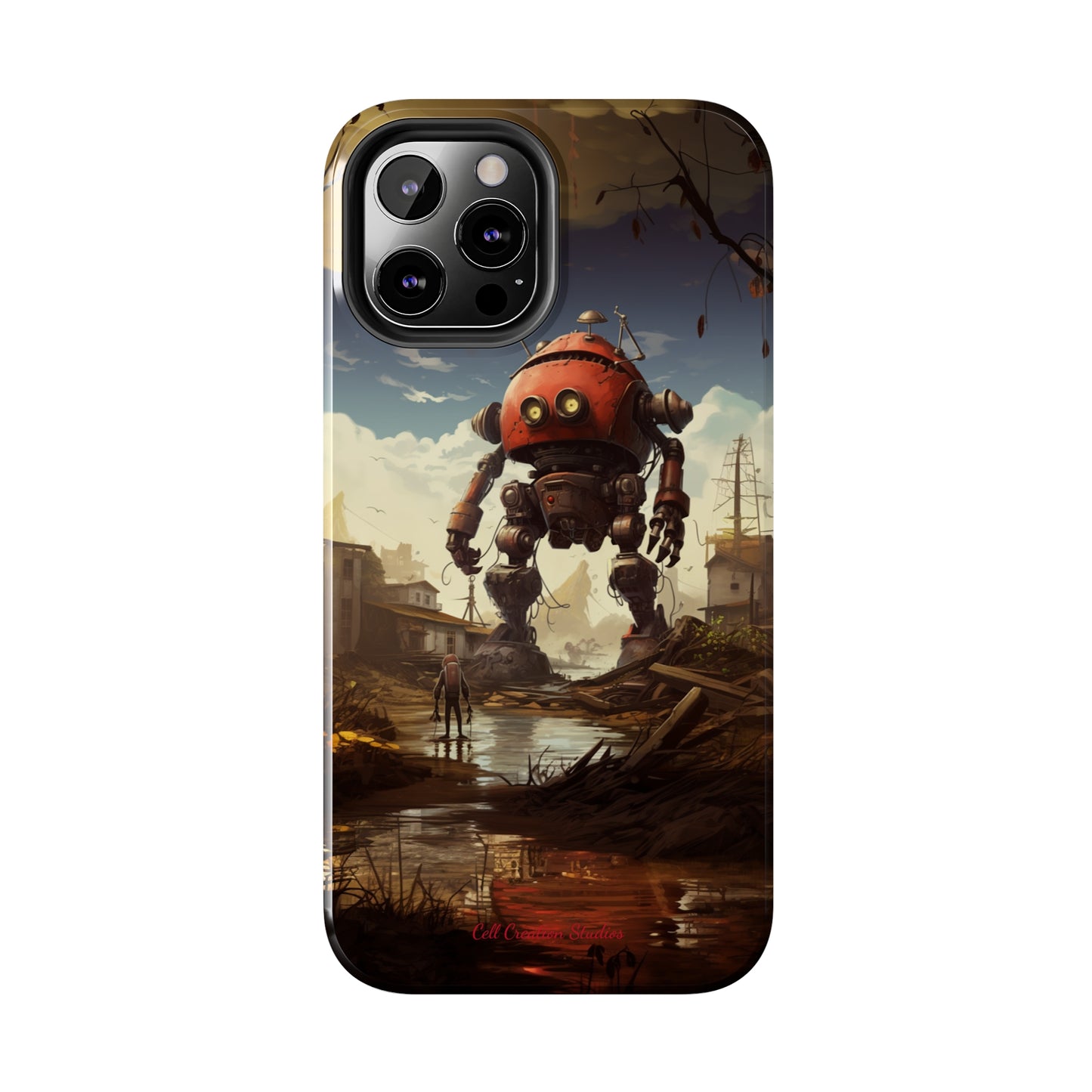 Introducing the "Urban Encounter" Cell Phone Case – Witness the Epic Convergence of Man and Giant Robot -Tough Phone Cases