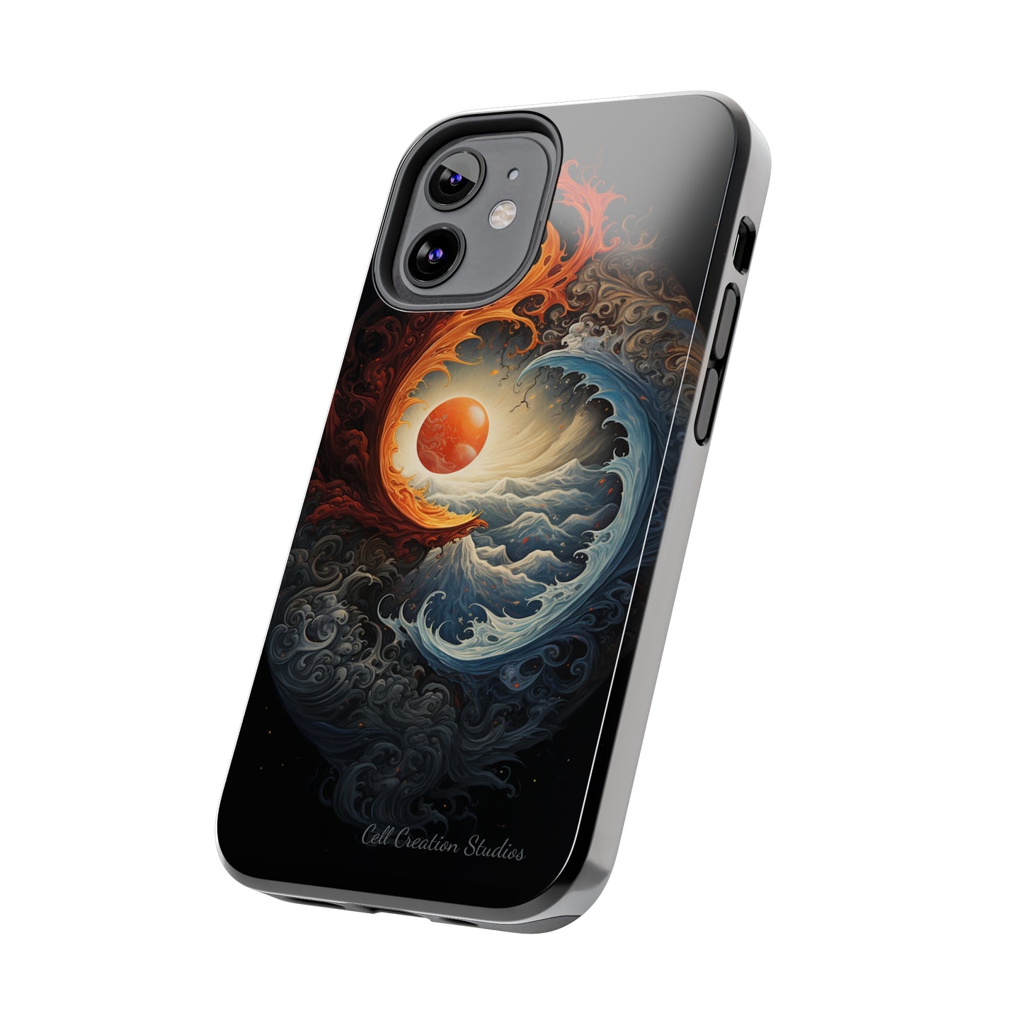 "Dual Elements Clash: Fire and Water Abstract" Phone Case -Tough Phone Cases