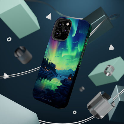 Introducing the "Northern Lights Haven" Cell Phone Case – Experience the Enchantment of Aurora Borealis and Charming Townscape -MagSafe Tough Cases