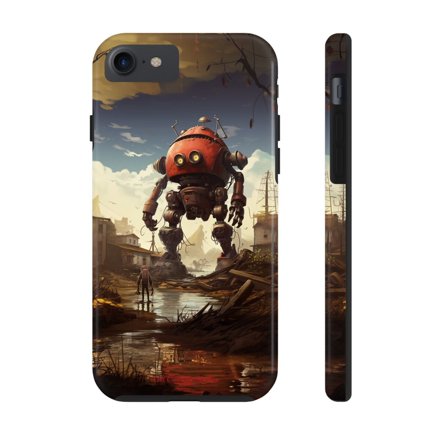 Introducing the "Urban Encounter" Cell Phone Case – Witness the Epic Convergence of Man and Giant Robot -Tough Phone Cases