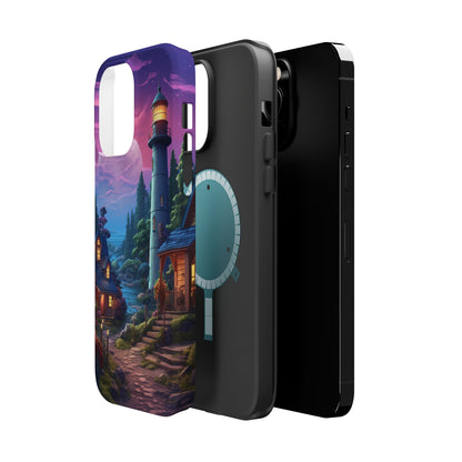Introducing the "Tranquil Lighthouse Haven" Cell Phone Case – Embrace Serenity with a Picturesque Town and Lighthouse -MagSafe Tough Cases
