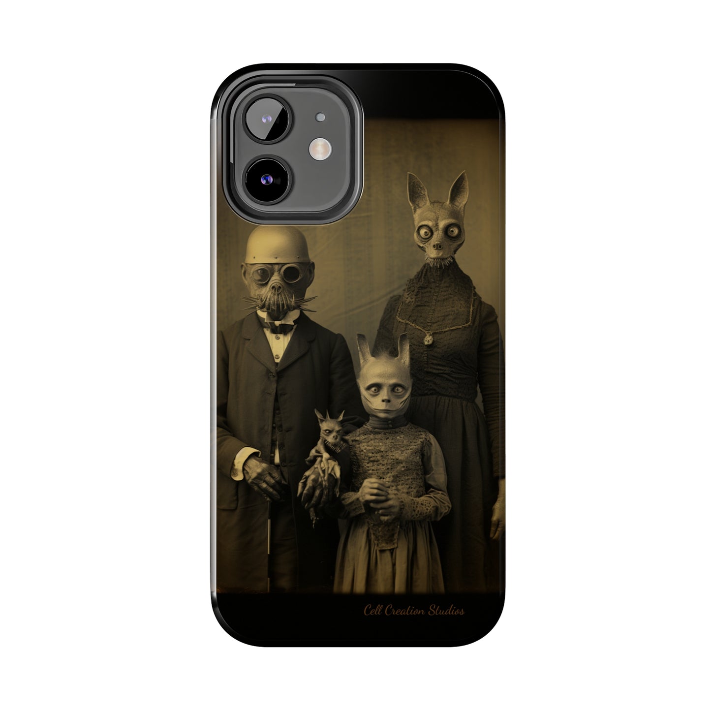 Introducing the "Vintage Odd Creatures" Cell Phone Case – Step into the Eerie Charm of a Haunting Family Portrait -Tough Phone Cases