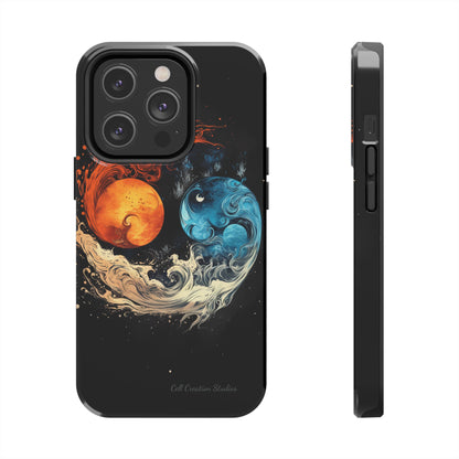 "Harmony in Contrast: Orange and Blue Yin and Yang Phone Case" -Tough Phone Cases