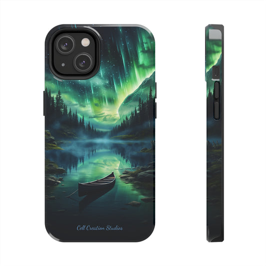 Introducing the "Aurora Serenity" Cell Phone Case – Immerse Yourself in the Enchanting Aurora Borealis and a Lone Canoe -Tough Phone Cases