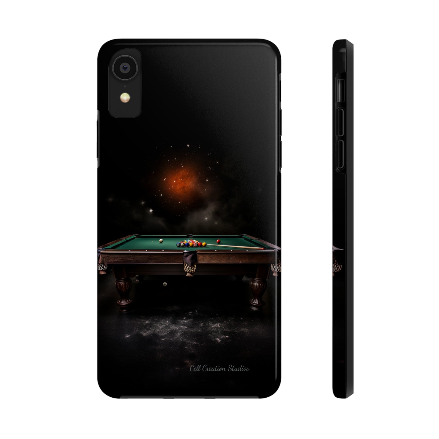 "Rack 'Em Up in Style: Pool Table-Themed Phone Case with Space Background" -Tough Phone Cases