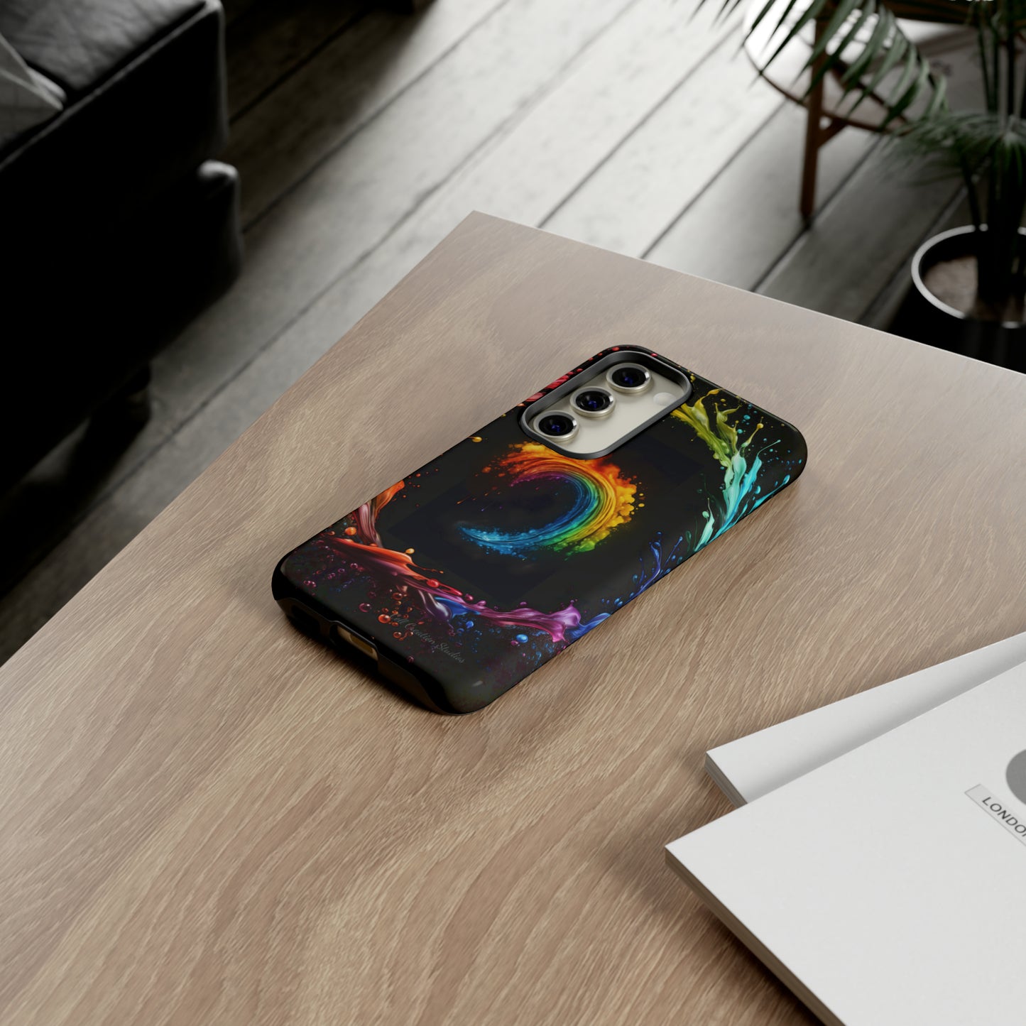 "Vibrant Swirls Painted on Black" Cell Phone Case -Tough Cases