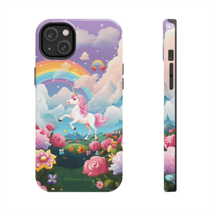 Introducing the "Floral Enchantment" Cell Phone Case – Embrace Your Imagination with a Unicorn in a Field of Flowers -Tough Phone Cases