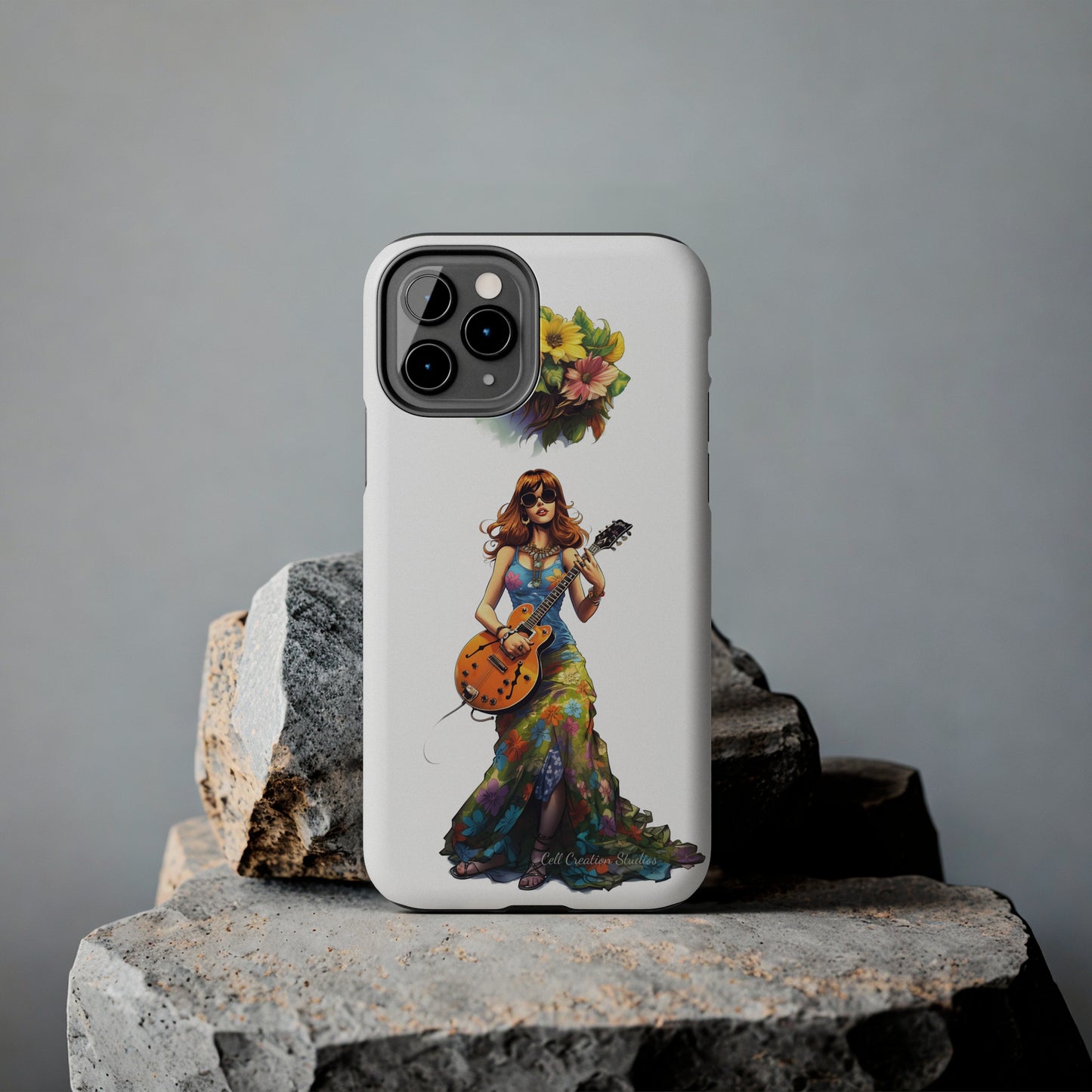 Introducing the "Hippie Chick Groove" Cell Phone Case – Retro Vibes and Musical Delight -Tough Phone Cases