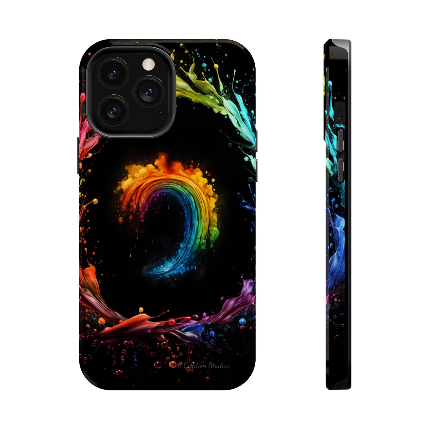 "Vibrant Swirls Painted on Black" Cell Phone Case -MagSafe Tough Cases