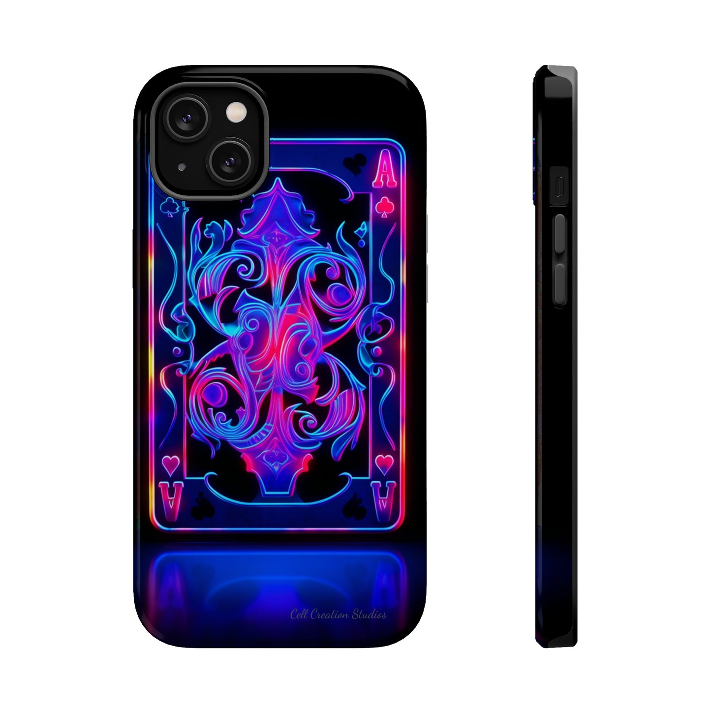 Introducing the "Neon Ace of Hearts" Cell Phone Case – Elevate Your Style with a Dazzling Card -MagSafe Tough Cases