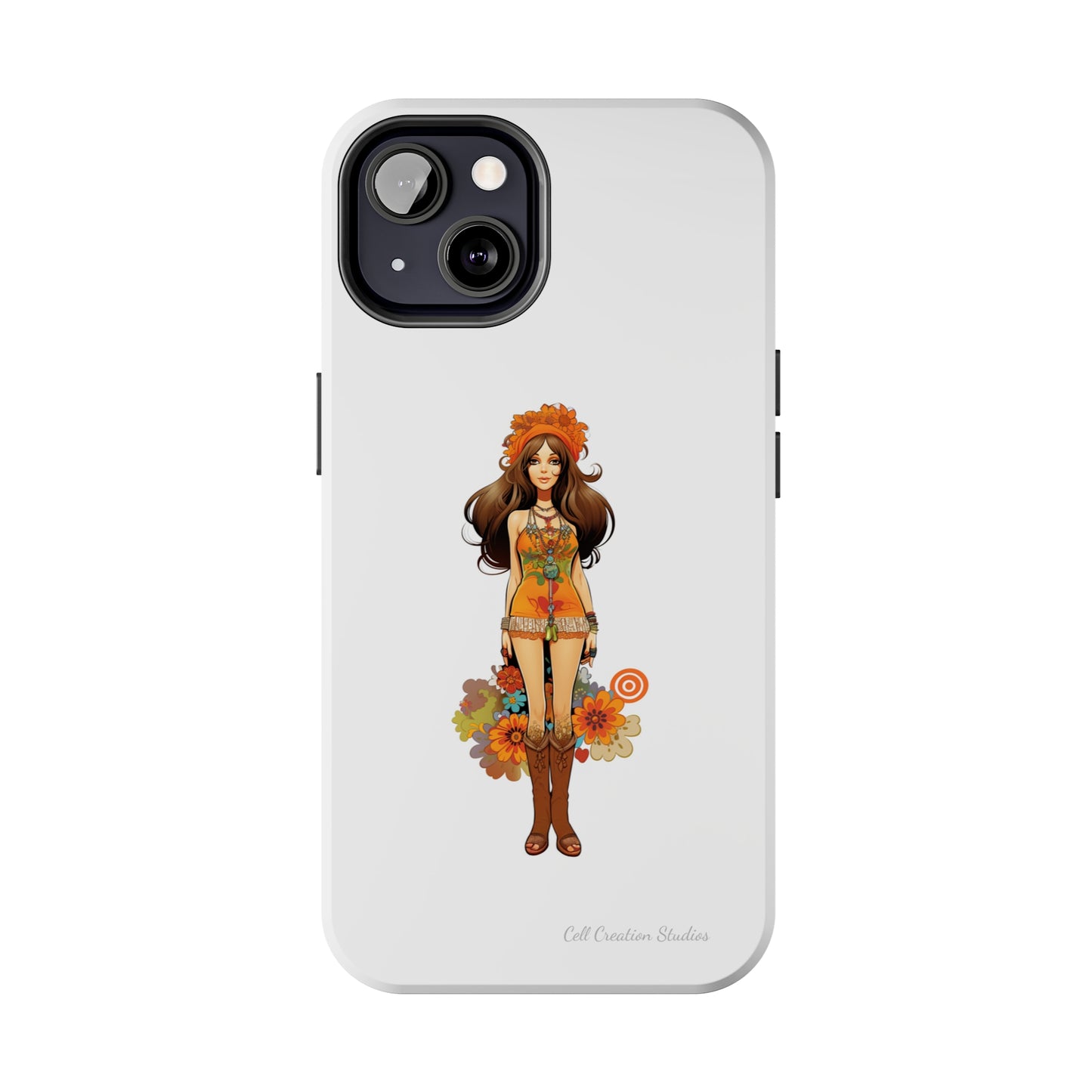 Introducing the "Groovy Hippie Chick" Cell Phone Case – Peace, Love, and Retro Style -Tough Phone Cases